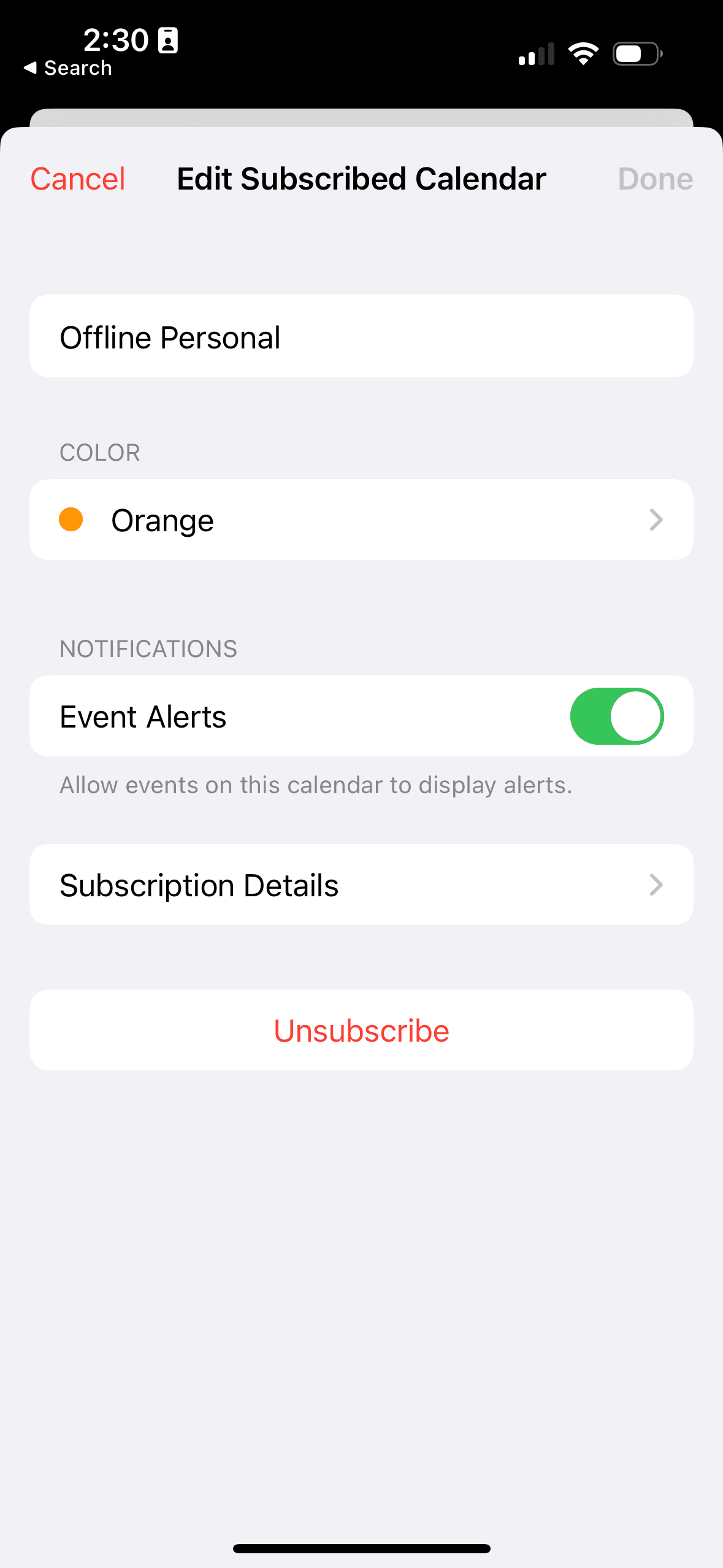 Offline Personal Calendar FAQ screenshot